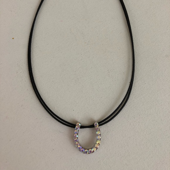 Crystal Horseshoe Leather Necklace - Picture 1 of 4